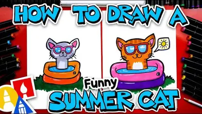 آموزش نقاشی به کودکان - یک گربه تابستانی با رنگ آمیزی