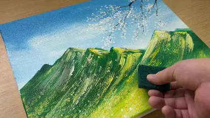اموزش نقاشی برای مبتدیان - کوه های سبز درخشان