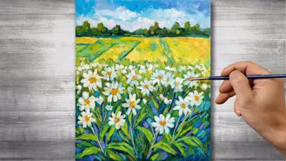 آموزش نقاشی با رنگ روغن برای مبتدیان - مزرعه گل