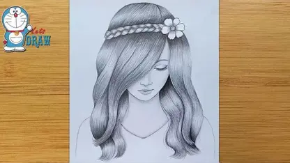 اموزش طراحی با مداد "دختر با موهای زیبا "