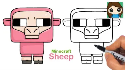 آموزش نقاشی به کودکان - گوسفند از minecraft با رنگ آمیزی