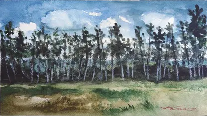 آموزش نقاشی با آبرنگ برای مبتدیان - درختان کاج