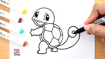 آموزش نقاشی به کودکان - پوکمون لاک پشت با رنگ آمیزی