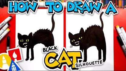 آموزش نقاشی به کودکان - شبح گربه سیاه با رنگ آمیزی