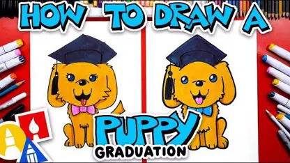 آموزش نقاشی به کودکان - توله سگ فارغ التحصیل با رنگ آمیزی
