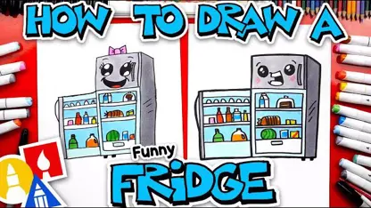نقاشی کودکان - یخچال کارتونی با رنگ آمیزی
