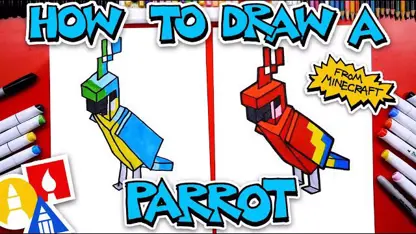 آموزش نقاشی به کودکان - طوطی minecraft با رنگ آمیزی