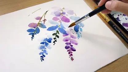 آموزش نقاشی با آبرنگ برای مبتدیان - نحوه رنگ آمیزی گل ویستریا