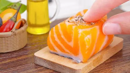 ترفند آشپزی مینیاتوری - طرز تهیه ماهی سالمون با سس پرتقال