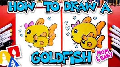 آموزش نقاشی به کودکان - بچه ماهی قرمز با رنگ آمیزی