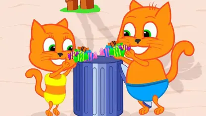 کارتون خانواده گربه با داستان - ما ساحل را از زباله پاک می کنیم