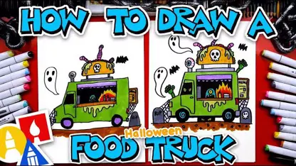 آموزش نقاشی به کودکان - کامیون تاکو شبح با رنگ آمیزی