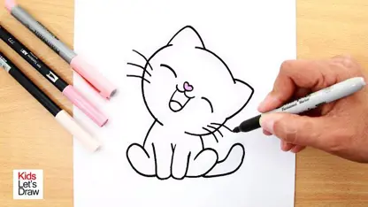 آموزش نقاشی به کودکان - کشیدن میو گربه ناز با رنگ آمیزی