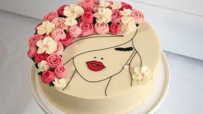 اموزش و طرز تهیه کیک ساده با دیزاین گل و صورت دختر
