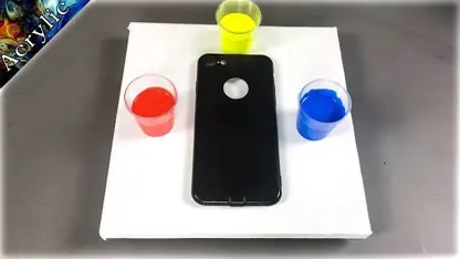 رنگ کردن قاب گوشی با تکنیک ریختن رنگ اکرلیک
