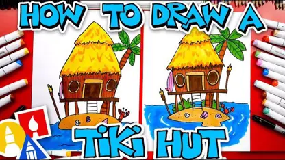 آموزش نقاشی به کودکان - کلبه در جزیره با رنگ آمیزی