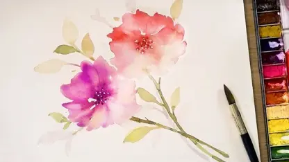 آموزش گام به گام نقاشی با آبرنگ - گل های زیبا