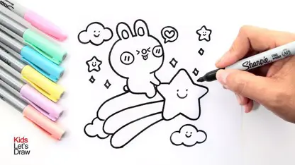آموزش نقاشی به کودکان - خرگوش روی یک ستاره با رنگ آمیزی