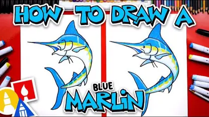آموزش نقاشی به کودکان - یک مارلین آبی با رنگ آمیزی