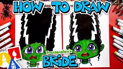 آموزش نقاشی به کودکان - عروس فرانکشتاین با رنگ آمیزی