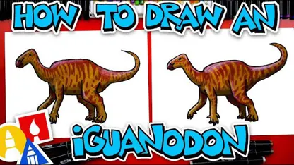 آموزش نقاشی به کودکان - دایناسور ایگوانودون با رنگ آمیزی