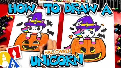 آموزش نقاشی به کودکان - یک تکشاخ هالووین با رنگ آمیزی