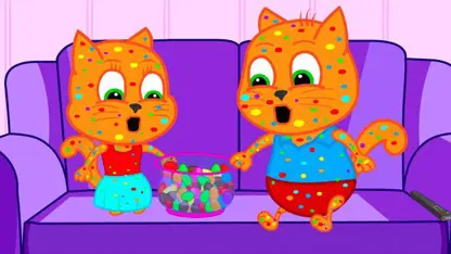 کارتون خانواده گربه با داستان - پوشیده از جوش های رنگی