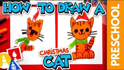 آموزش نقاشی به کودکان - یک گربه کریسمس با رنگ آمیزی