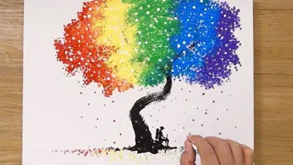 آموزش گام به گام نقاشی با تکنیک های آسان " درخت رنگارنگ"