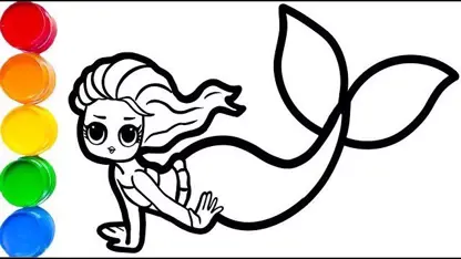 اموزش نقاشی عروسک پری دریایی با رنگ امیزی به کودکان