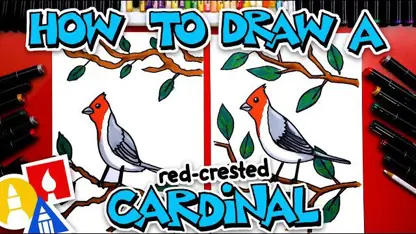 آموزش نقاشی به کودکان - کاردینال کاکل قرمز با رنگ آمیزی