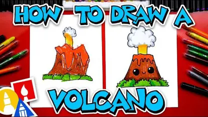 آموزش نقاشی به کودکان - یک آتشفشان زیبا با رنگ آمیزی