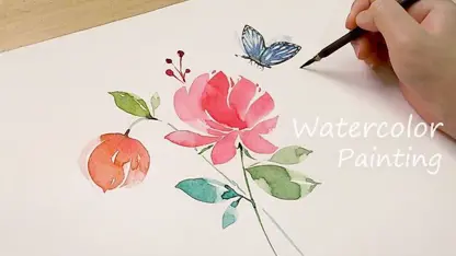 آموزش نقاشی با آبرنگ برای مبتدیان - گل ها و پروانه