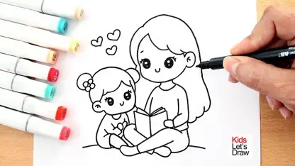 آموزش نقاشی به کودکان - یک مادر با دخترش با رنگ آمیزی