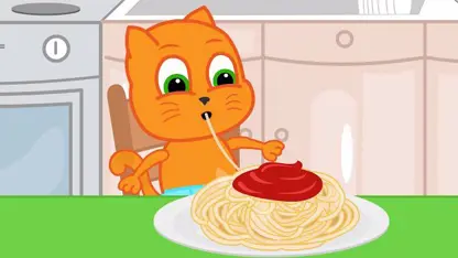 کارتون خانواده گربه با داستان - چشیدن اسپاگتی