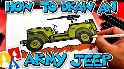 آموزش نقاشی به کودکان - یک جیپ ارتش با رنگ آمیزی