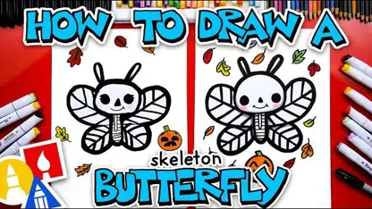 آموزش نقاشی به کودکان - یک اسکلت پروانه با رنگ آمیزی