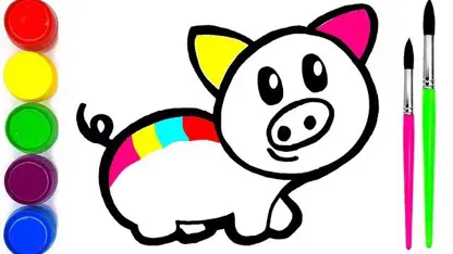 آموزش نقاشی به کودکان - بچه خوک با مزه با رنگ آمیزی