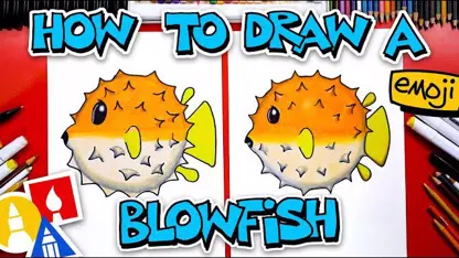 آموزش نقاشی به کودکان - ایموجی blowfish با رنگ آمیزی