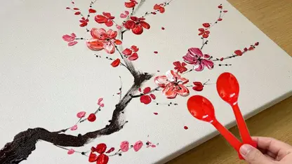 آموزش نقاشی آسان برای مبتدیان - شکوفه های آلو با قاشق