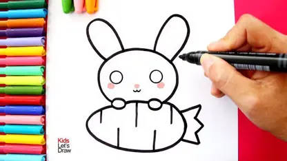 نقاشی کودکانه - خرگوش با هویج برای سرگرمی