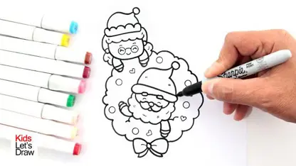 آموزش نقاشی به کودکان - بابا نوئل و مامان کلاوس با رنگ آمیزی