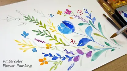 آموزش نقاشی با آبرنگ برای مبتدیان - نقاشی گل آبی ساده
