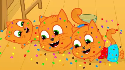 کارتون خانواده گربه با داستان - آب نبات های رنگین کمان پراکنده