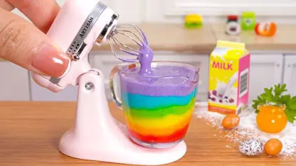 ترفند آشپزی مینیاتوری کیک - طراحی کیک رنگین کمانی