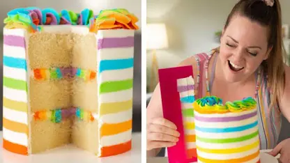 طرز تهیه کیک رنگین کمان خامه ای برای جشن تولد