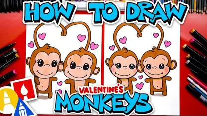 آموزش نقاشی به کودکان - میمون های روز ولنتاین با رنگ آمیزی
