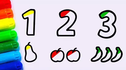 آموزش نقاشی به کودکان - اعداد با میوه ها با رنگ آمیزی