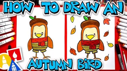 نقاشی کودکانه - پرنده پاییزی با رنگ آمیزی