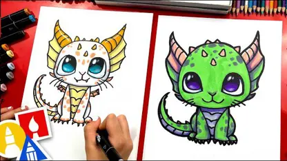 آموزش نقاشی به کودکان - اژدهای بچه گربه با رنگ آمیزی